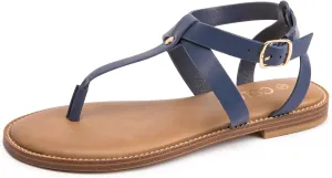 Colgo Thong Flat Sandals, Casual Women T-Strap Dress Sandals with Adjustable Ankle Buckle for Summer Wedding