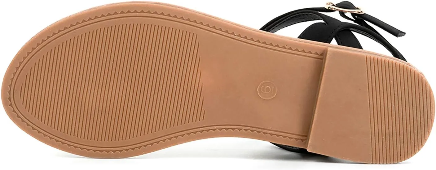 Colgo Thong Flat Sandals, Casual Women T-Strap Dress Sandals with Adjustable Ankle Buckle for Summer Wedding