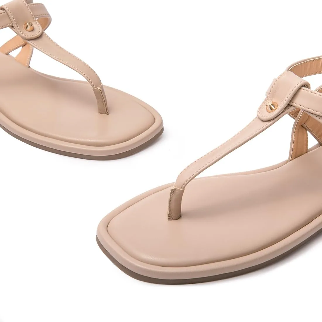 Colgo Thong Flat Sandals, Casual Women T-Strap Dress Sandals with Adjustable Ankle Buckle for Summer Wedding