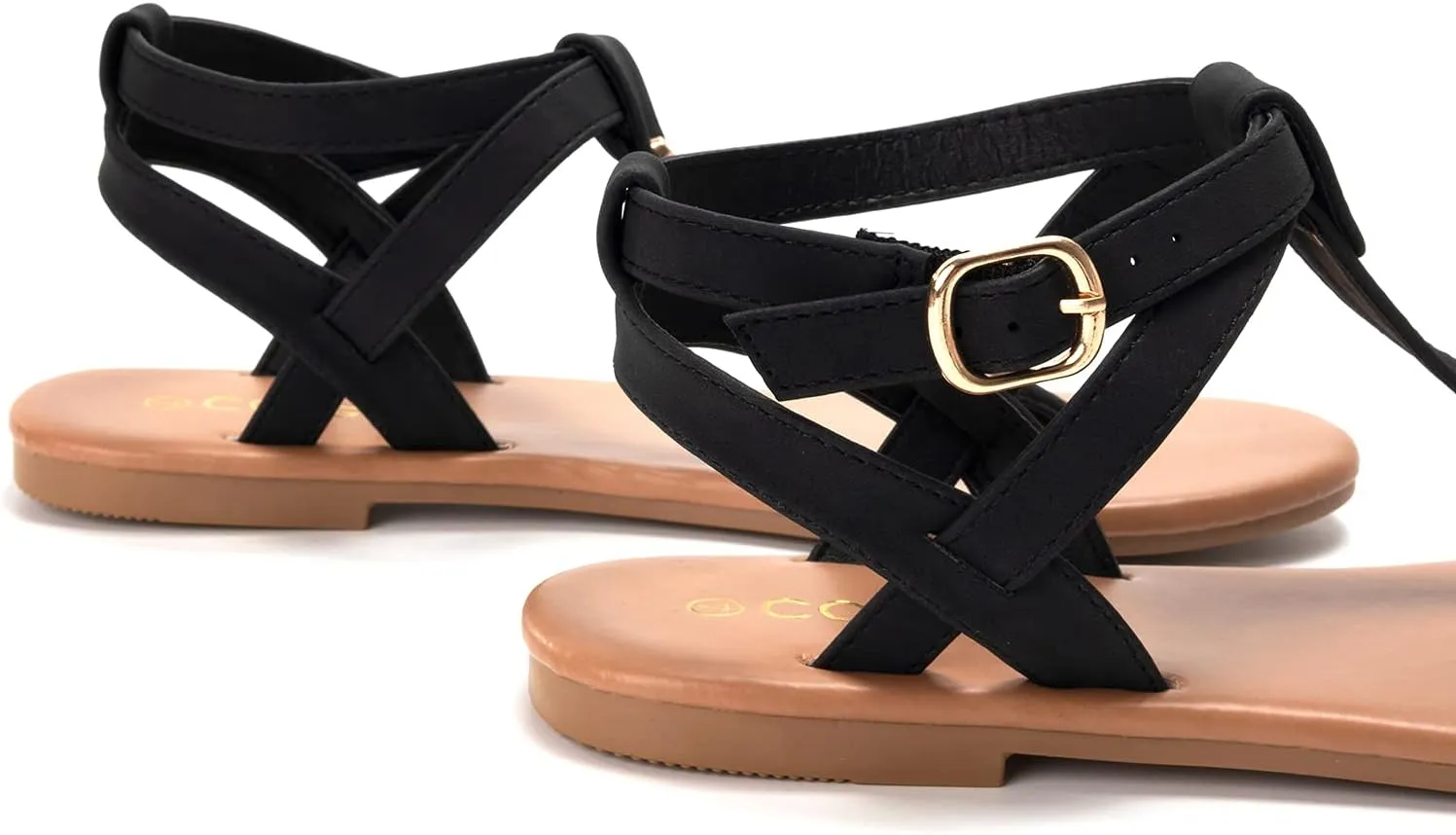 Colgo Thong Flat Sandals, Casual Women T-Strap Dress Sandals with Adjustable Ankle Buckle for Summer Wedding