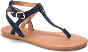 Colgo Thong Flat Sandals, Casual Women T-Strap Dress Sandals with Adjustable Ankle Buckle for Summer Wedding