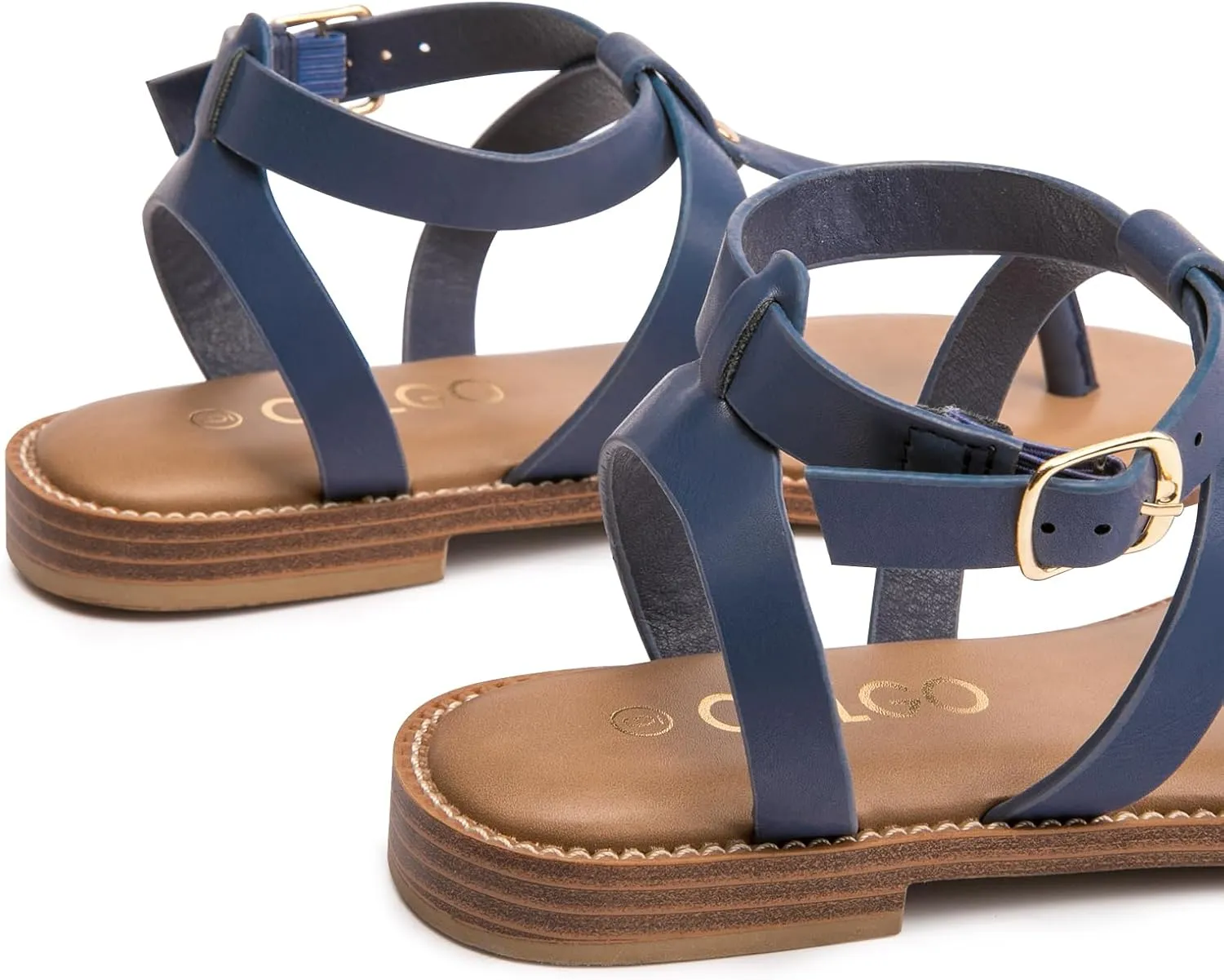 Colgo Thong Flat Sandals, Casual Women T-Strap Dress Sandals with Adjustable Ankle Buckle for Summer Wedding