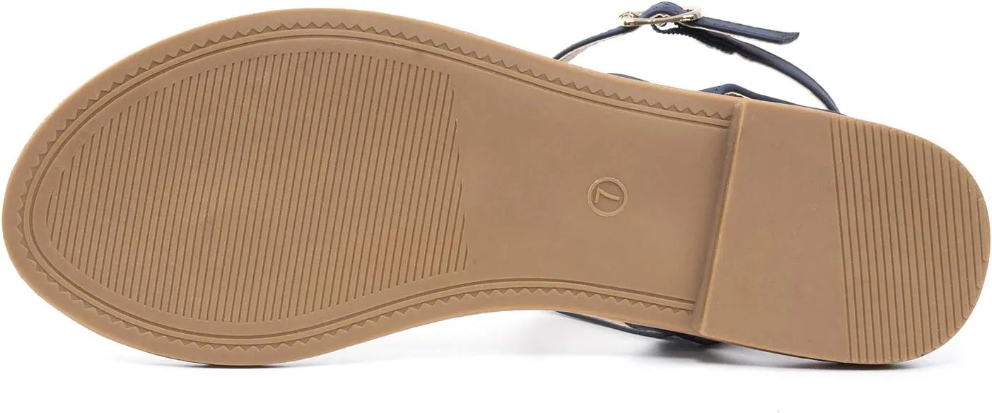 Colgo Thong Flat Sandals, Casual Women T-Strap Dress Sandals with Adjustable Ankle Buckle for Summer Wedding