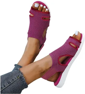 Comfortable Walking Open Toe Flat Sandals, Slide Slip on Casual Elastic Ankle Strap for Women Summer Dressy Outdoor Soft Soles Sandals