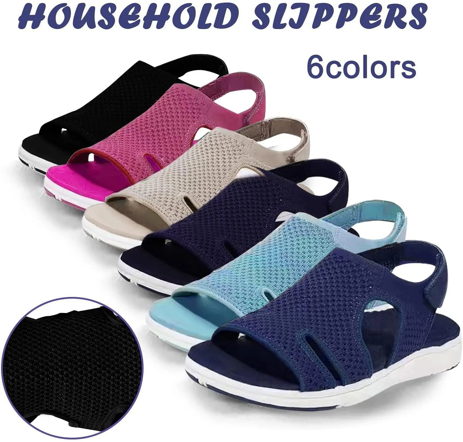 Comfortable Walking Open Toe Flat Sandals, Slide Slip on Casual Elastic Ankle Strap for Women Summer Dressy Outdoor Soft Soles Sandals