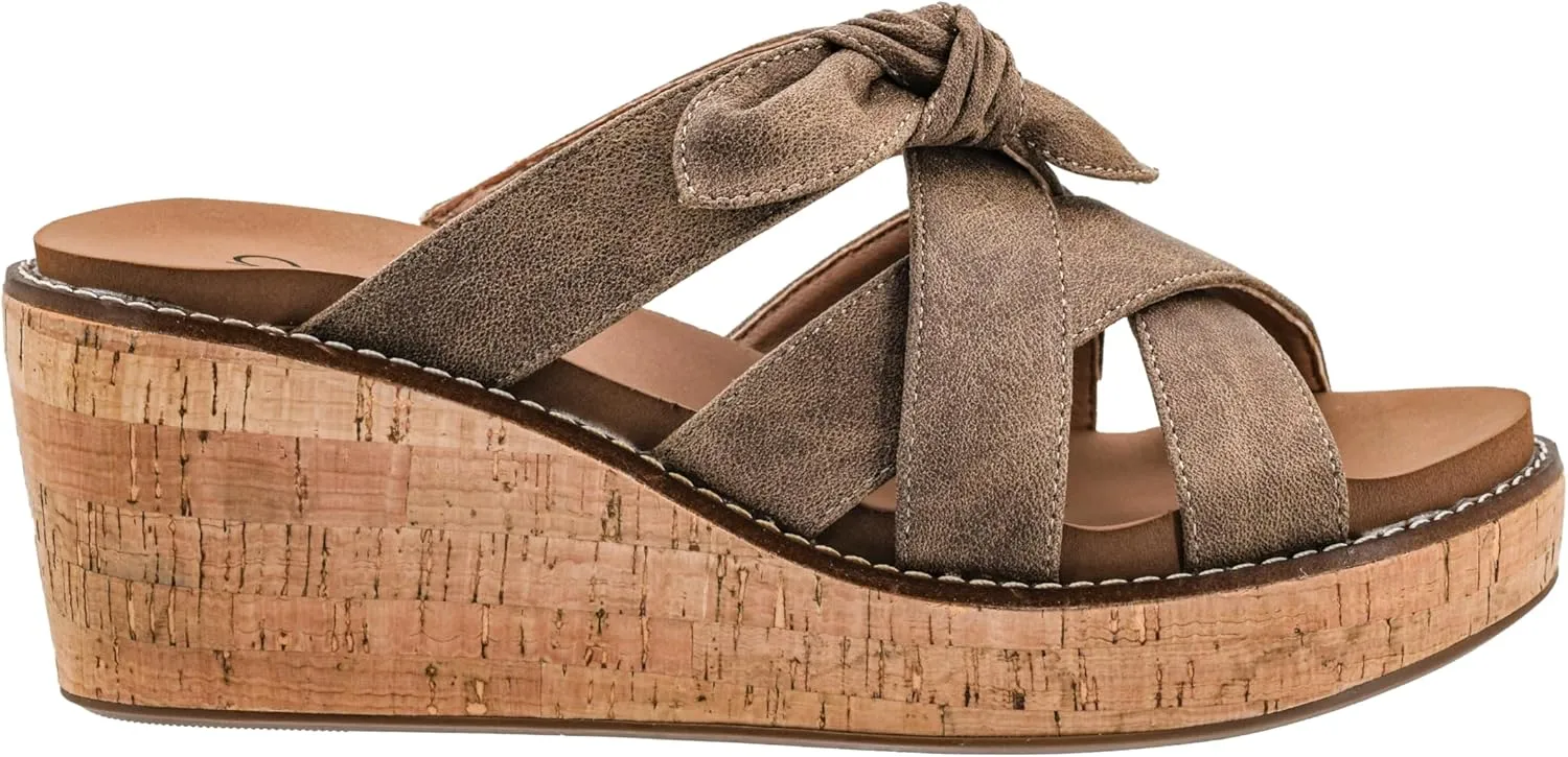 Corkys Footwear Women's Bowdacious 2.5-Inch Wedge - Features A Cork Heel, An Elegant Strappy Upper With A Unique Bow, And Memory Foam EVA Insoles For All Day Comfort
