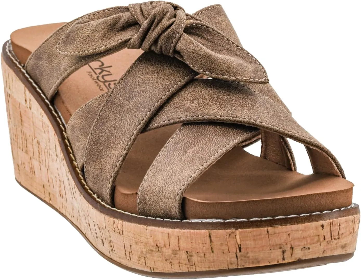 Corkys Footwear Women's Bowdacious 2.5-Inch Wedge - Features A Cork Heel, An Elegant Strappy Upper With A Unique Bow, And Memory Foam EVA Insoles For All Day Comfort