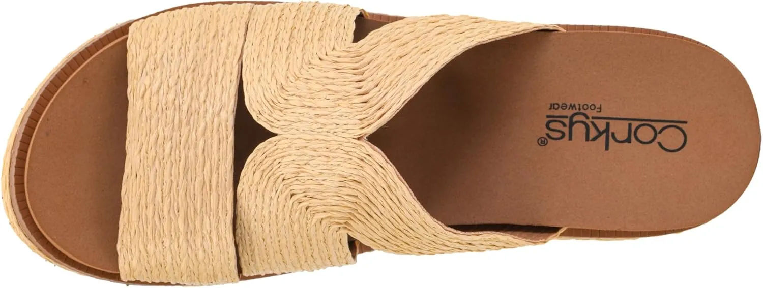 Corkys Footwear Women's Golden Hour Wedge Sandals with 2.5-Inch Heel - Comfort-Enhancing EVA Insoles, All-day wear, and Stylish Raffia Straps With Cutouts