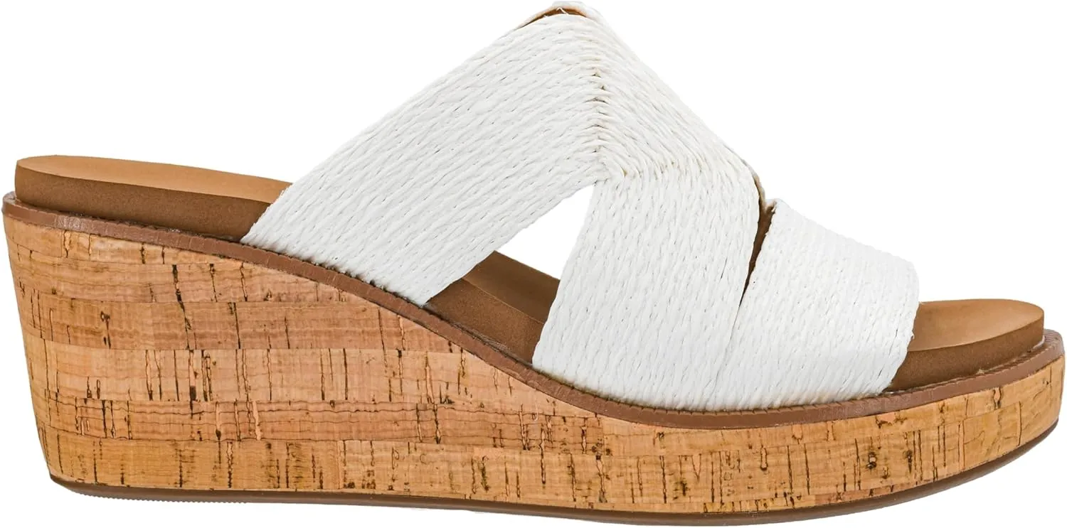 Corkys Footwear Women's Golden Hour Wedge Sandals with 2.5-Inch Heel - Comfort-Enhancing EVA Insoles, All-day wear, and Stylish Raffia Straps With Cutouts
