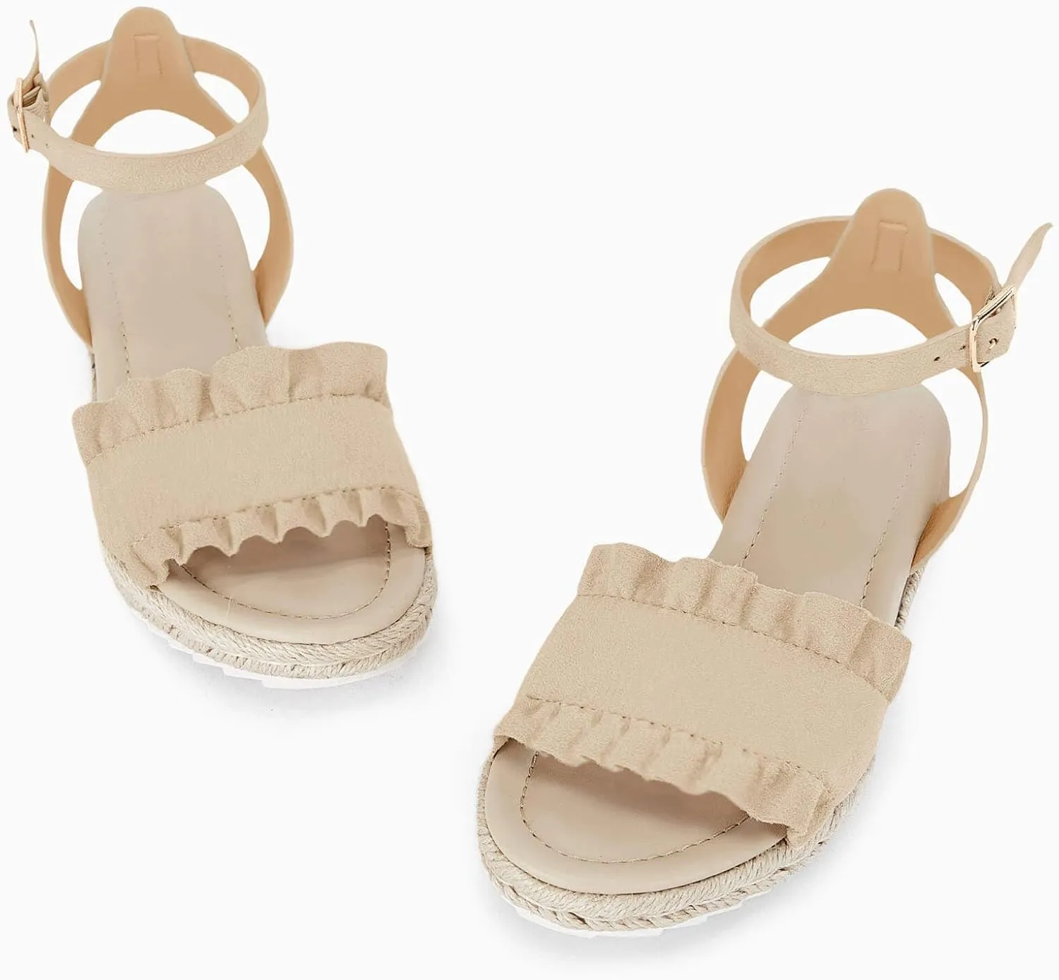 Coutgo Girls Espadrille Platform Sandals Ruffle Open Toe Ankle Buckle Strap Wedge Casual Summer Shoes for Kids Toddlers