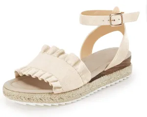 Coutgo Girls Espadrille Platform Sandals Ruffle Open Toe Ankle Buckle Strap Wedge Casual Summer Shoes for Kids Toddlers