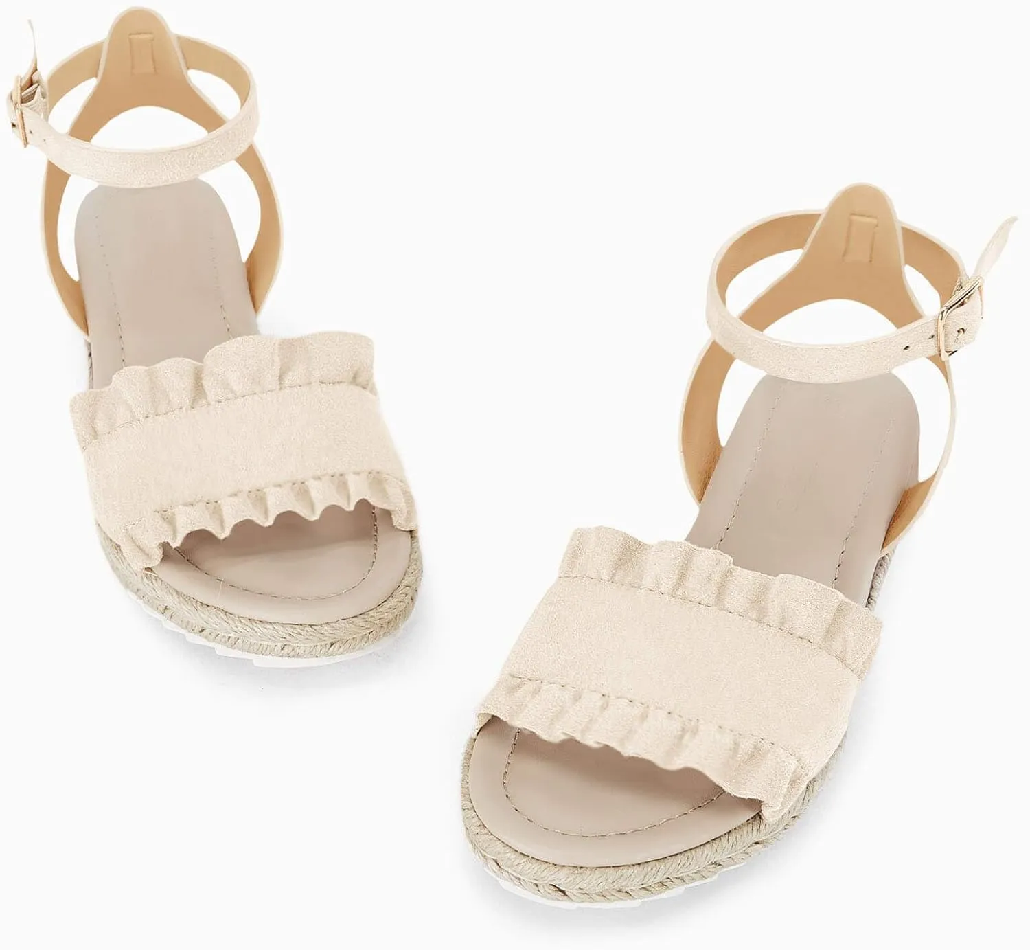 Coutgo Girls Espadrille Platform Sandals Ruffle Open Toe Ankle Buckle Strap Wedge Casual Summer Shoes for Kids Toddlers