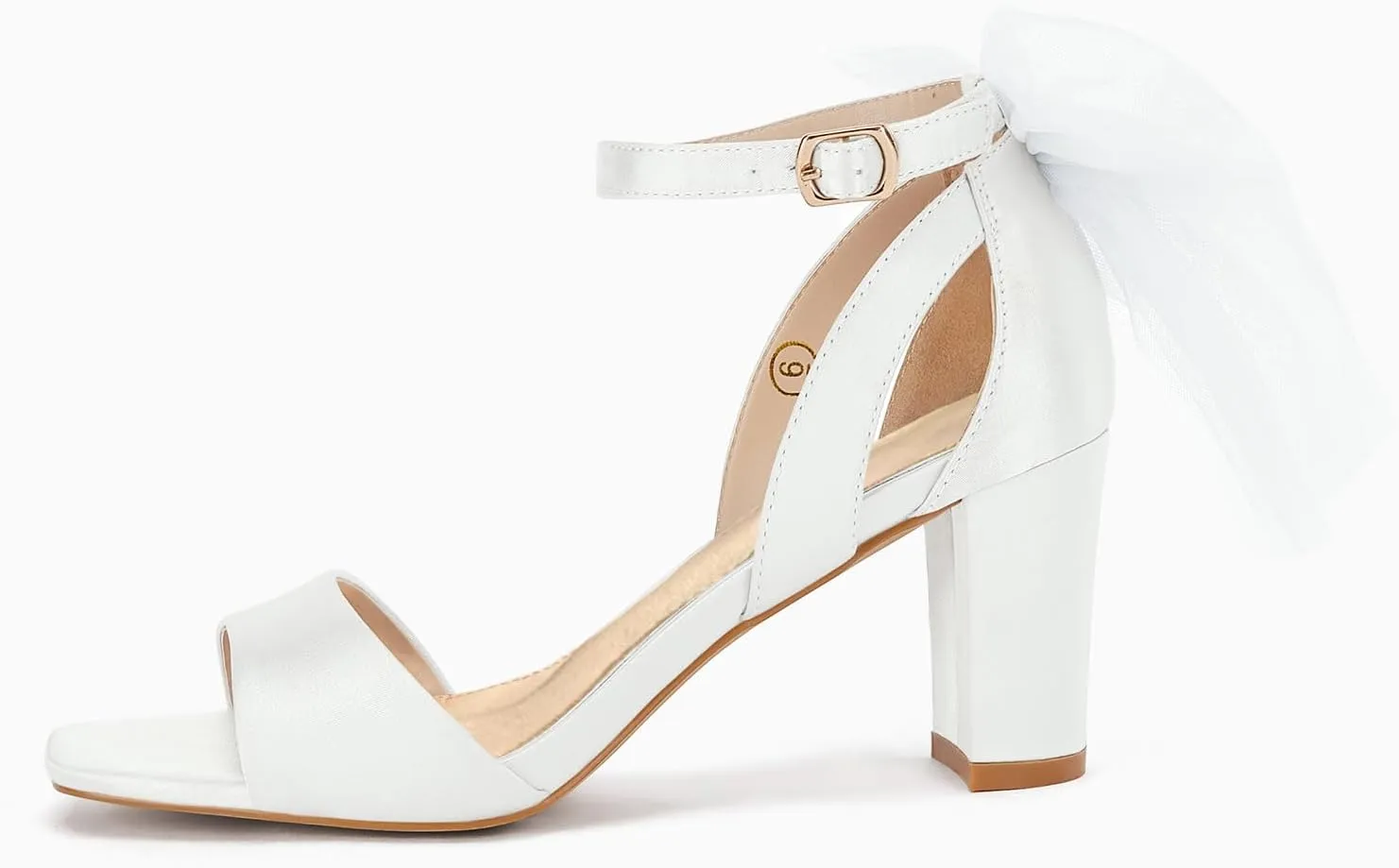 Coutgo Women's Bow Tie Heeled Sandals Chunky Heels One Strap Satin Ankle Buckle Dress Wedding Shoes