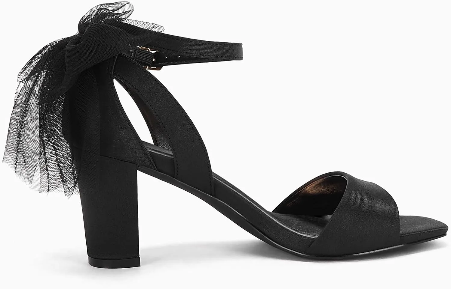 Coutgo Women's Bow Tie Heeled Sandals Chunky Heels One Strap Satin Ankle Buckle Dress Wedding Shoes
