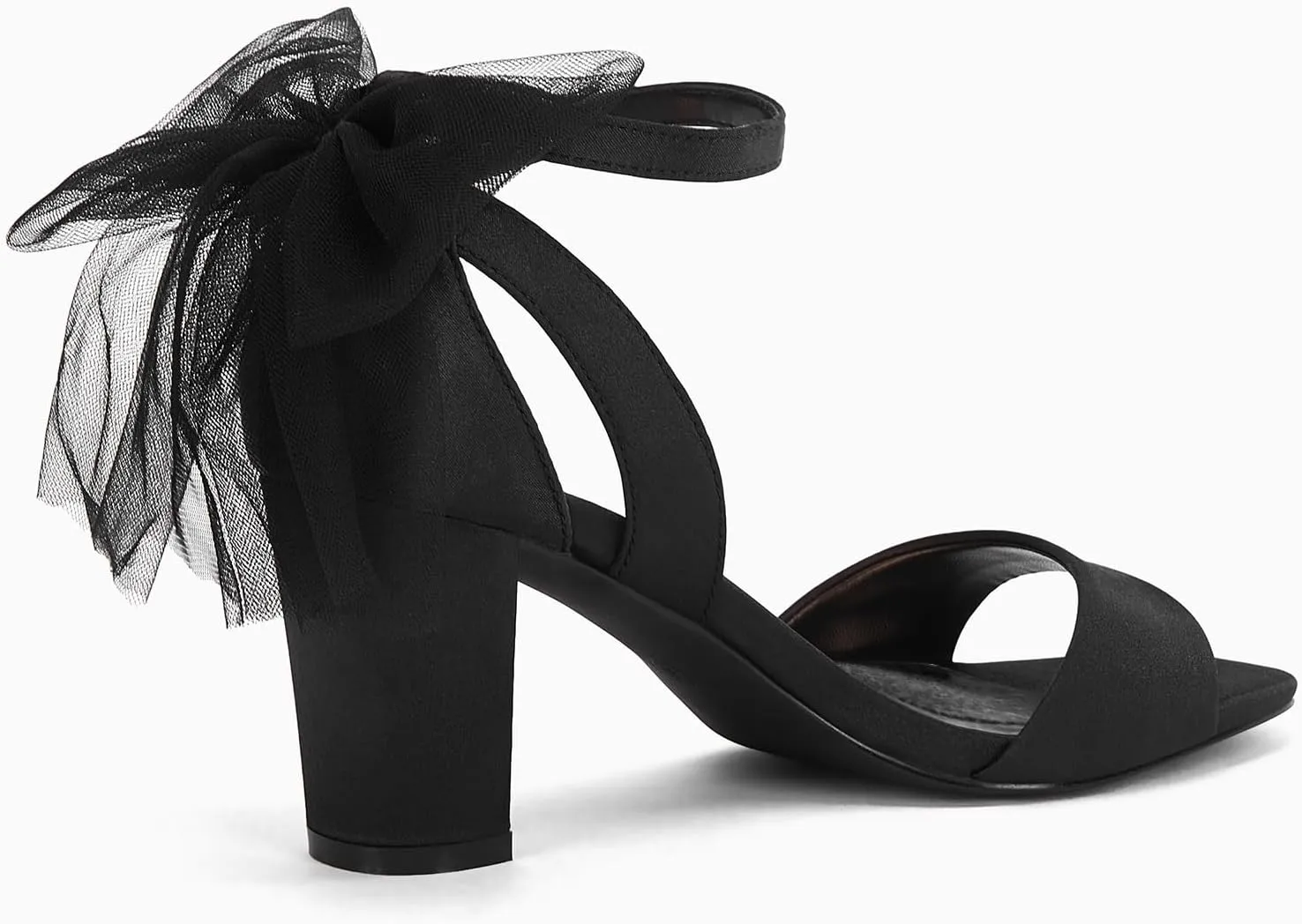 Coutgo Women's Bow Tie Heeled Sandals Chunky Heels One Strap Satin Ankle Buckle Dress Wedding Shoes