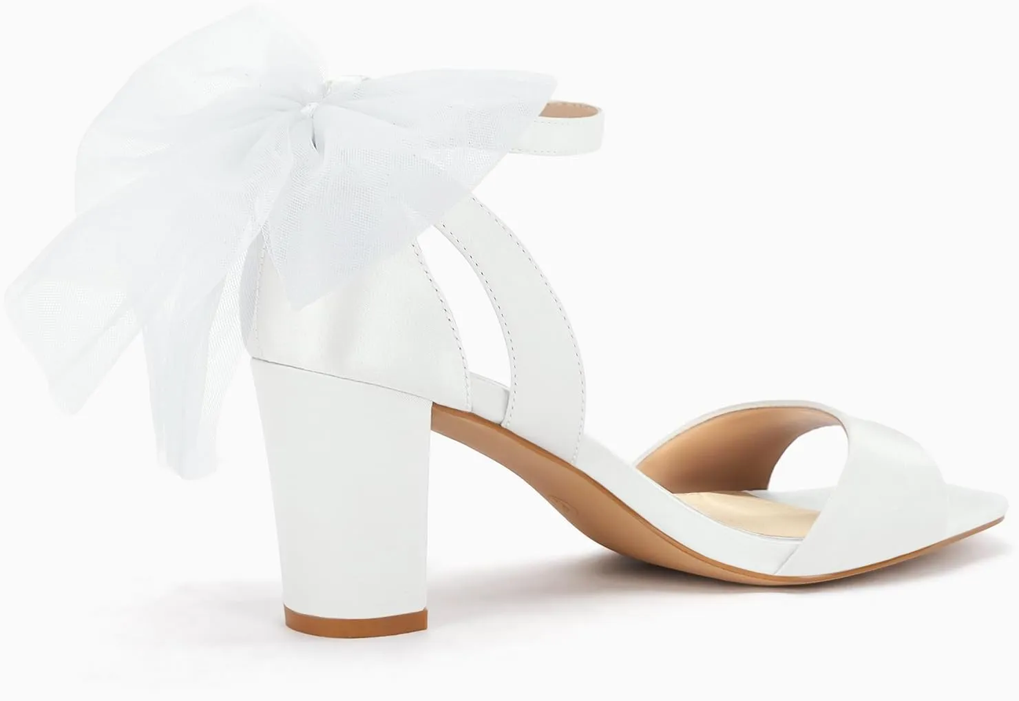 Coutgo Women's Bow Tie Heeled Sandals Chunky Heels One Strap Satin Ankle Buckle Dress Wedding Shoes