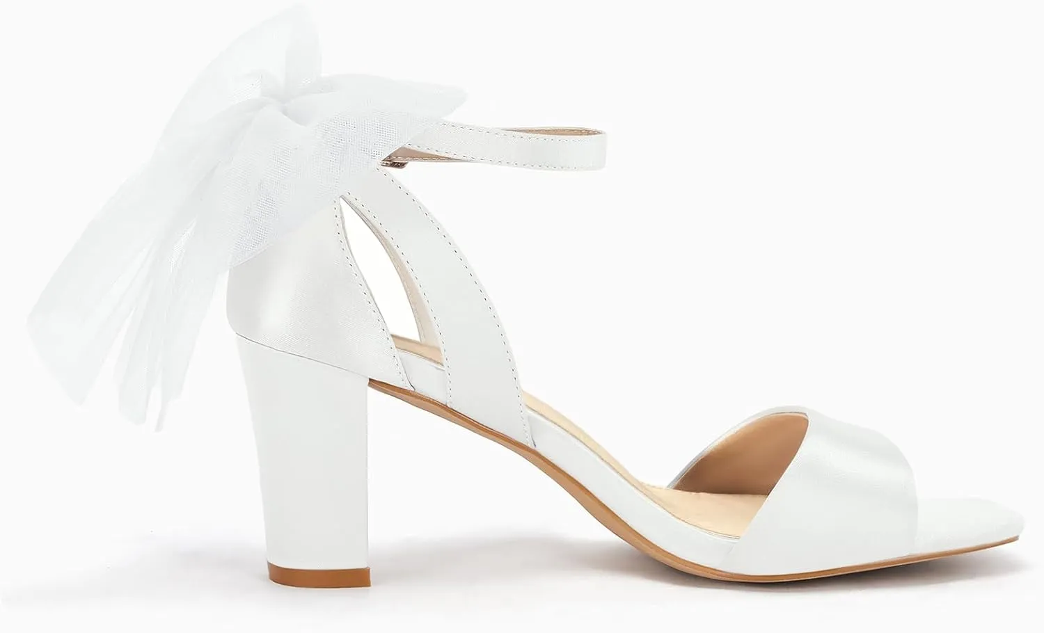 Coutgo Women's Bow Tie Heeled Sandals Chunky Heels One Strap Satin Ankle Buckle Dress Wedding Shoes