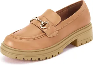 Coutgo Womens Chunky Platform Loafers Low Heel Flats Lug Sole Slip On Penny Loafers Office Work Dress Shoes with Chain