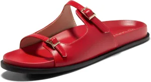 Coutgo Womens Flat Sandals Comfortable Wide Width Slides Double Strap Adjustable Buckle Slip on Shoes
