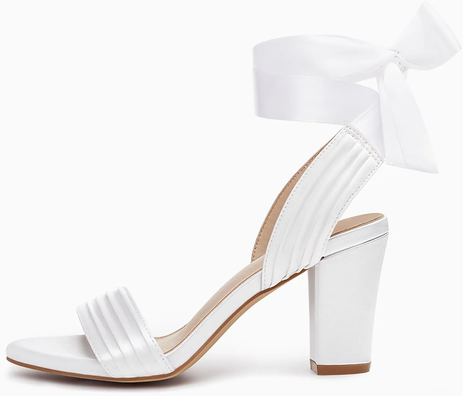 Coutgo Womens Strappy High Heels Chunky Heeled Sandals Bow Tie Lace Up Open Toe Pumps Dress Wedding Comfortable Shoes