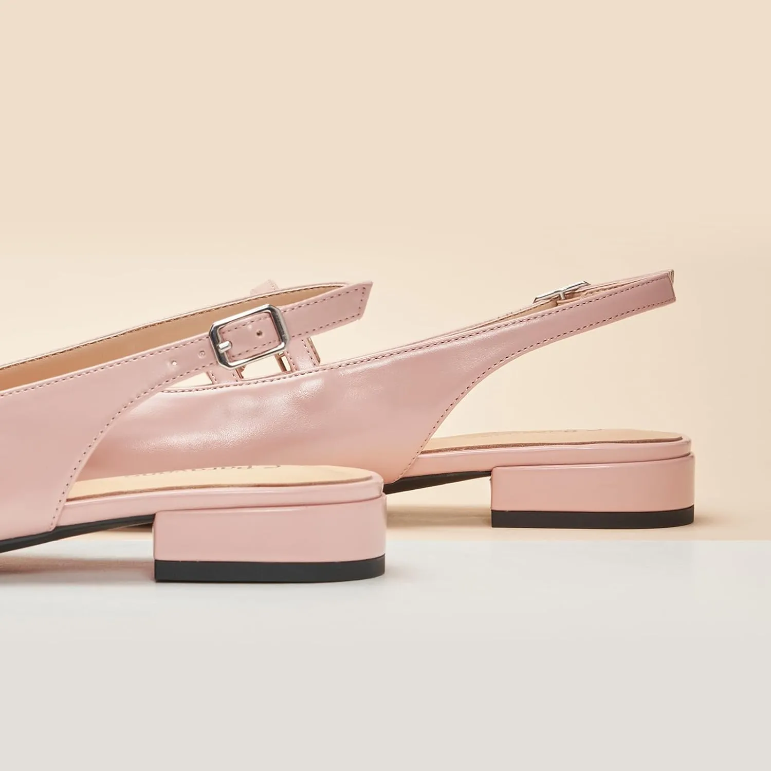C.Paravano Women's Slingback Flats | Sandals Square Toe Dress Shoes | Flat Heel Double Strap Shoes for Business, Wedding, Cocktail Party