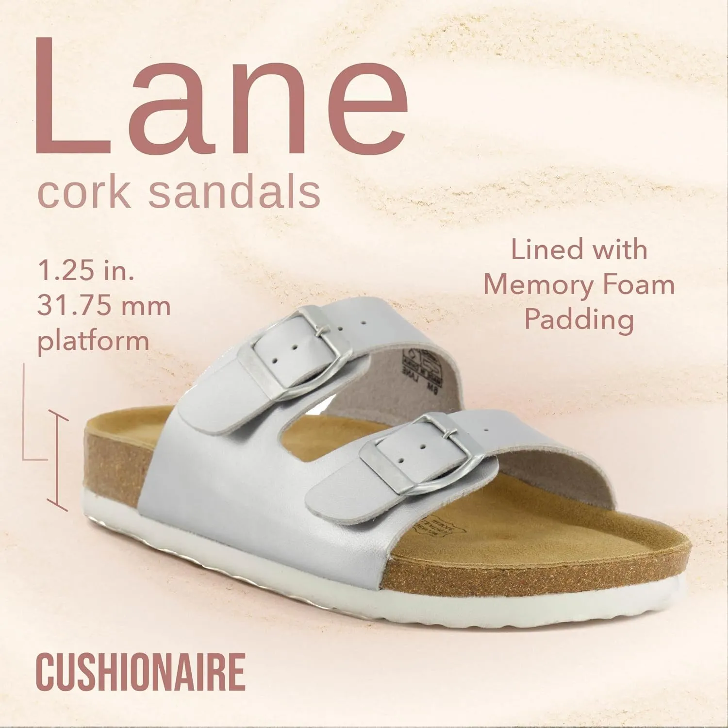 CUSHIONAIRE Lane Cork Footbed Sandals for Women – Comfortable Double Buckle Slip-On with Genuine Suede Footbed & Arch Support Slides for Women Footwear