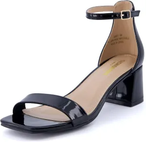 CUSHIONAIRE Women's Abbey one band square toe mid block heel sandal  Memory Foam, Wide Widths Available