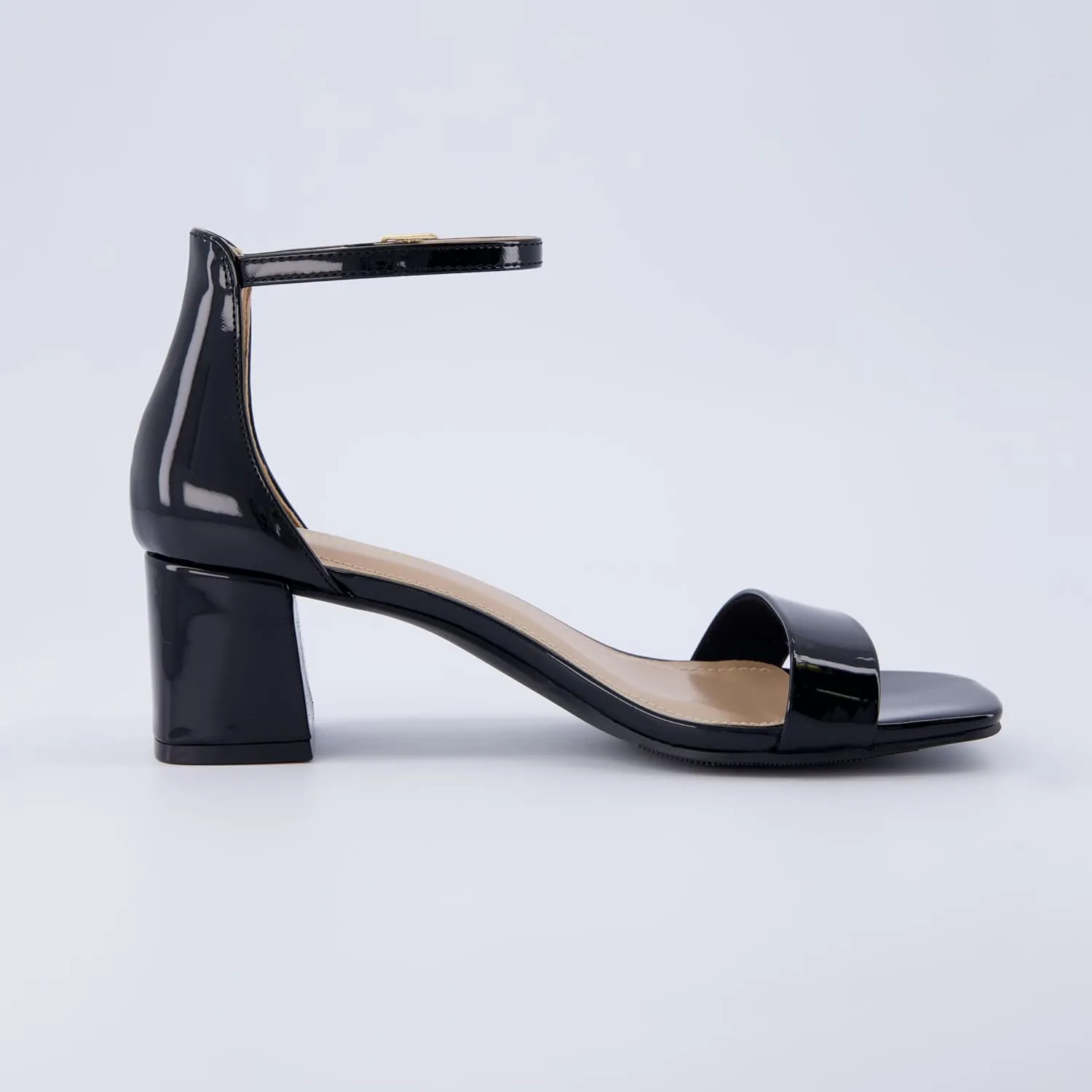 CUSHIONAIRE Women's Abbey one band square toe mid block heel sandal  Memory Foam, Wide Widths Available
