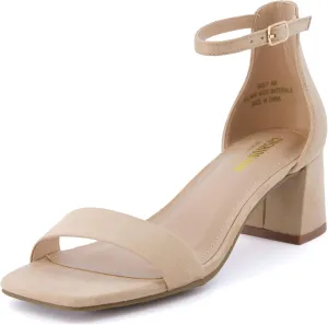 CUSHIONAIRE Women's Abbey one band square toe mid block heel sandal  Memory Foam, Wide Widths Available