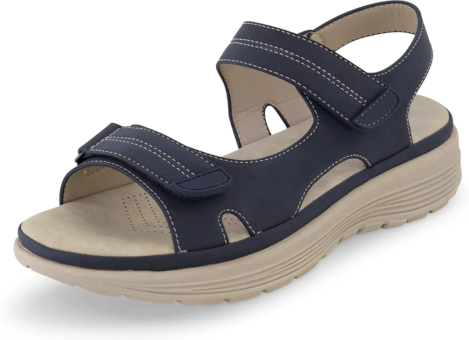 CUSHIONAIRE Women's Magee comfort footbed outdoor sandal with adjustable strap and  Memory Foam, Wide Widths Available