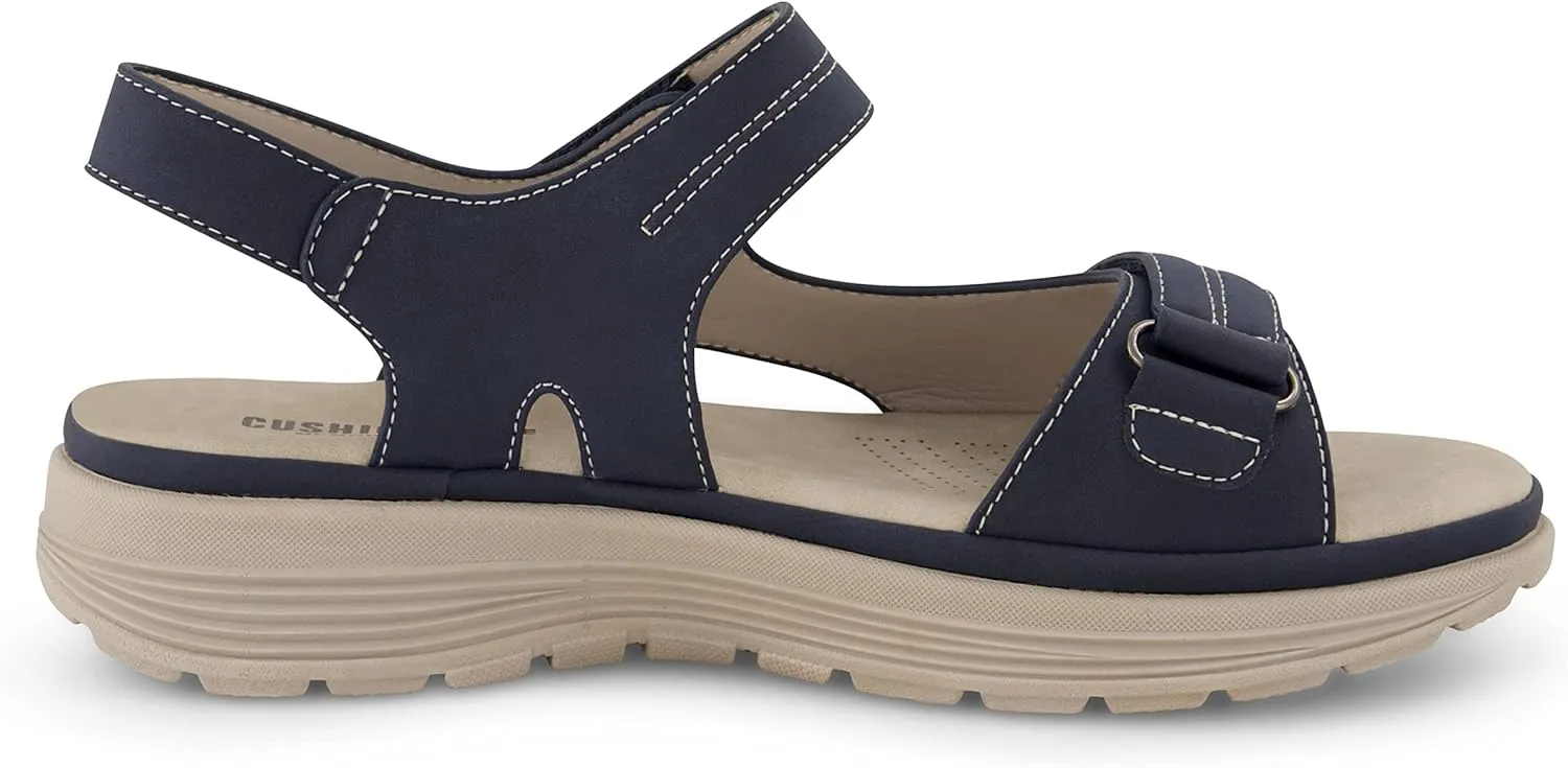 CUSHIONAIRE Women's Magee comfort footbed outdoor sandal with adjustable strap and  Memory Foam, Wide Widths Available