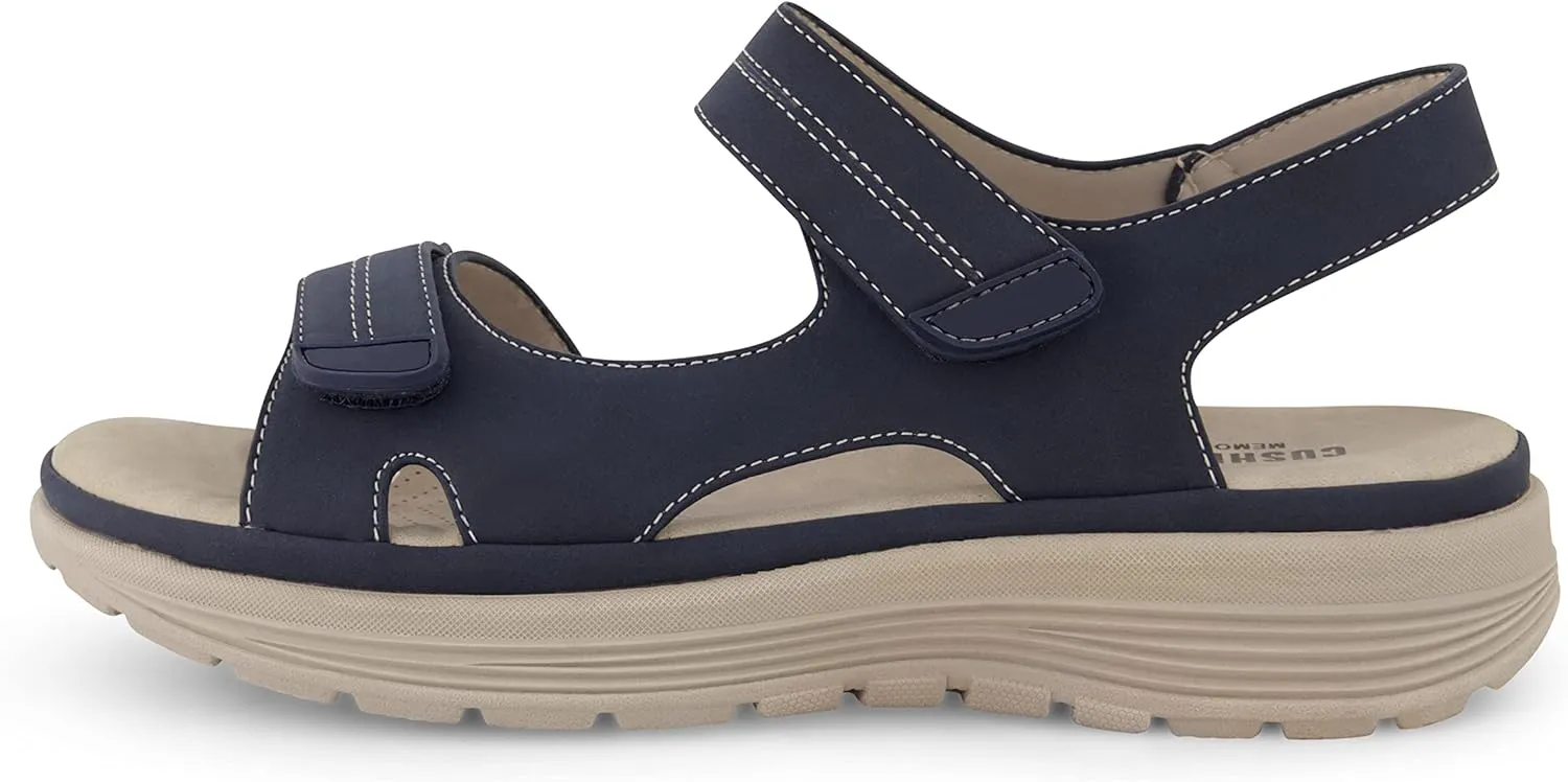 CUSHIONAIRE Women's Magee comfort footbed outdoor sandal with adjustable strap and  Memory Foam, Wide Widths Available