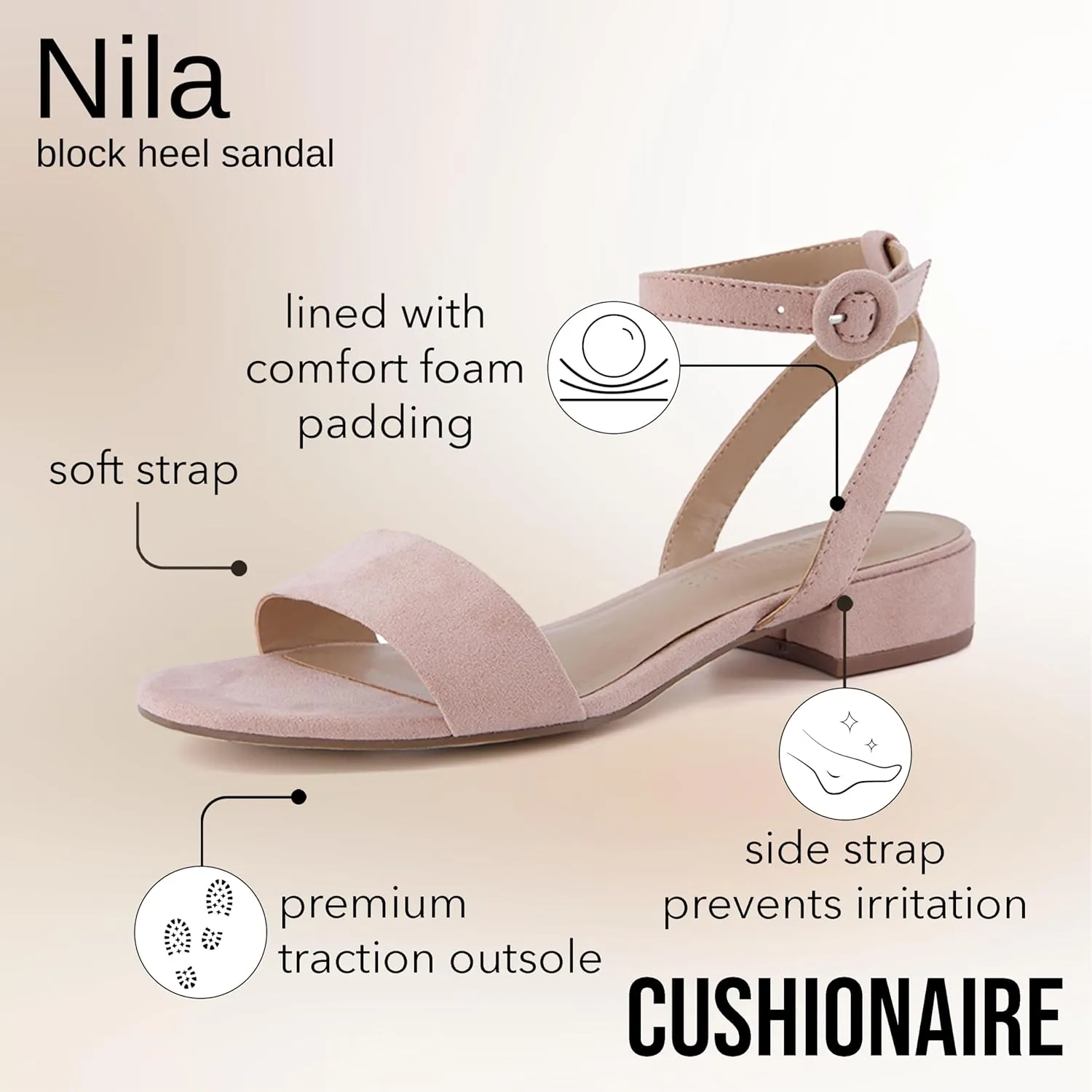 CUSHIONAIRE Women's Nila one band low block heel sandal  Wide Widths Available