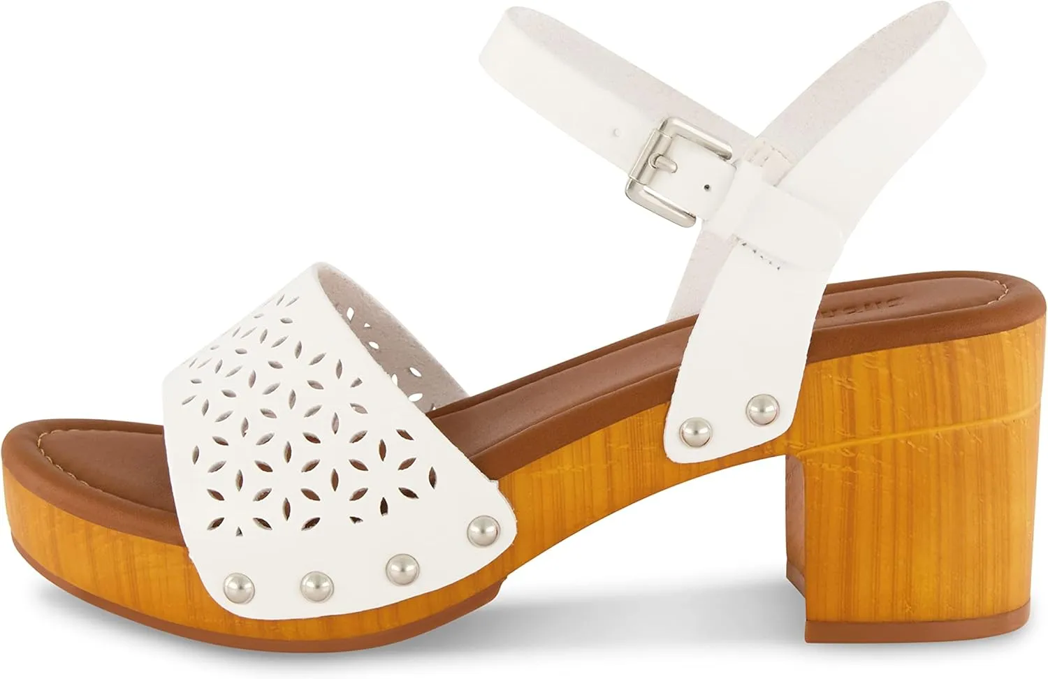 CUSHIONAIRE Women's Shea Faux Wood Sandal  Comfort Foam & LiteSole Technology, Wide Widths Available