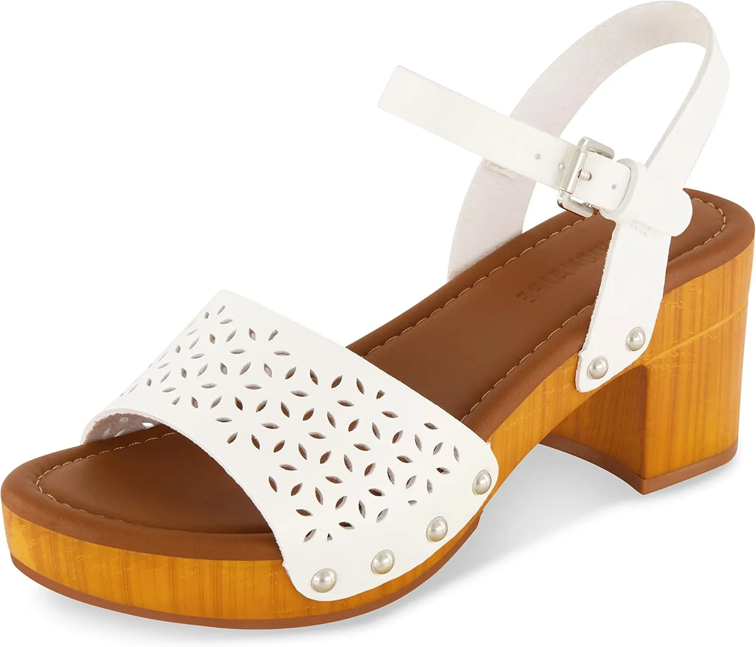 CUSHIONAIRE Women's Shea Faux Wood Sandal  Comfort Foam & LiteSole Technology, Wide Widths Available