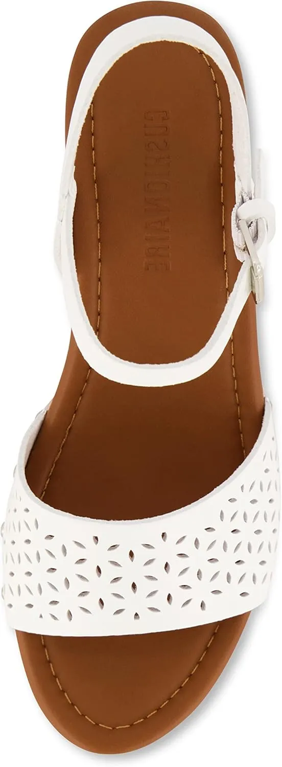 CUSHIONAIRE Women's Shea Faux Wood Sandal  Comfort Foam & LiteSole Technology, Wide Widths Available