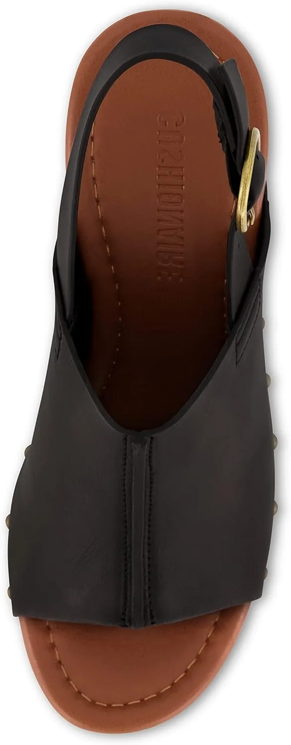 CUSHIONAIRE Women's Sisi Faux Wood Sandal  Comfort Foam & LiteSole Technology, Wide Widths Available