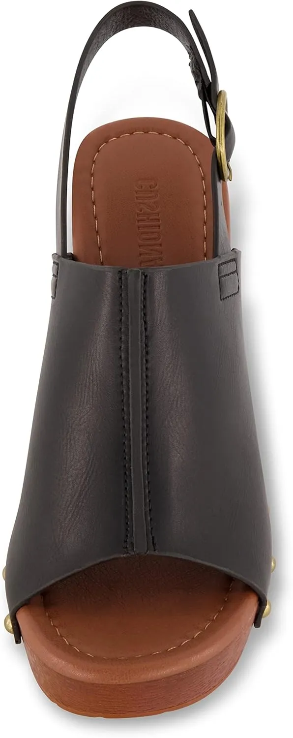 CUSHIONAIRE Women's Sisi Faux Wood Sandal  Comfort Foam & LiteSole Technology, Wide Widths Available