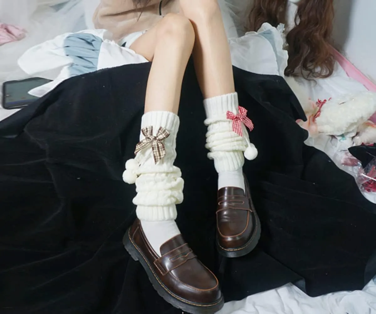 Cute Bunny Ears Furry Leg Warmers Fur Ball Bow Leg Warmers