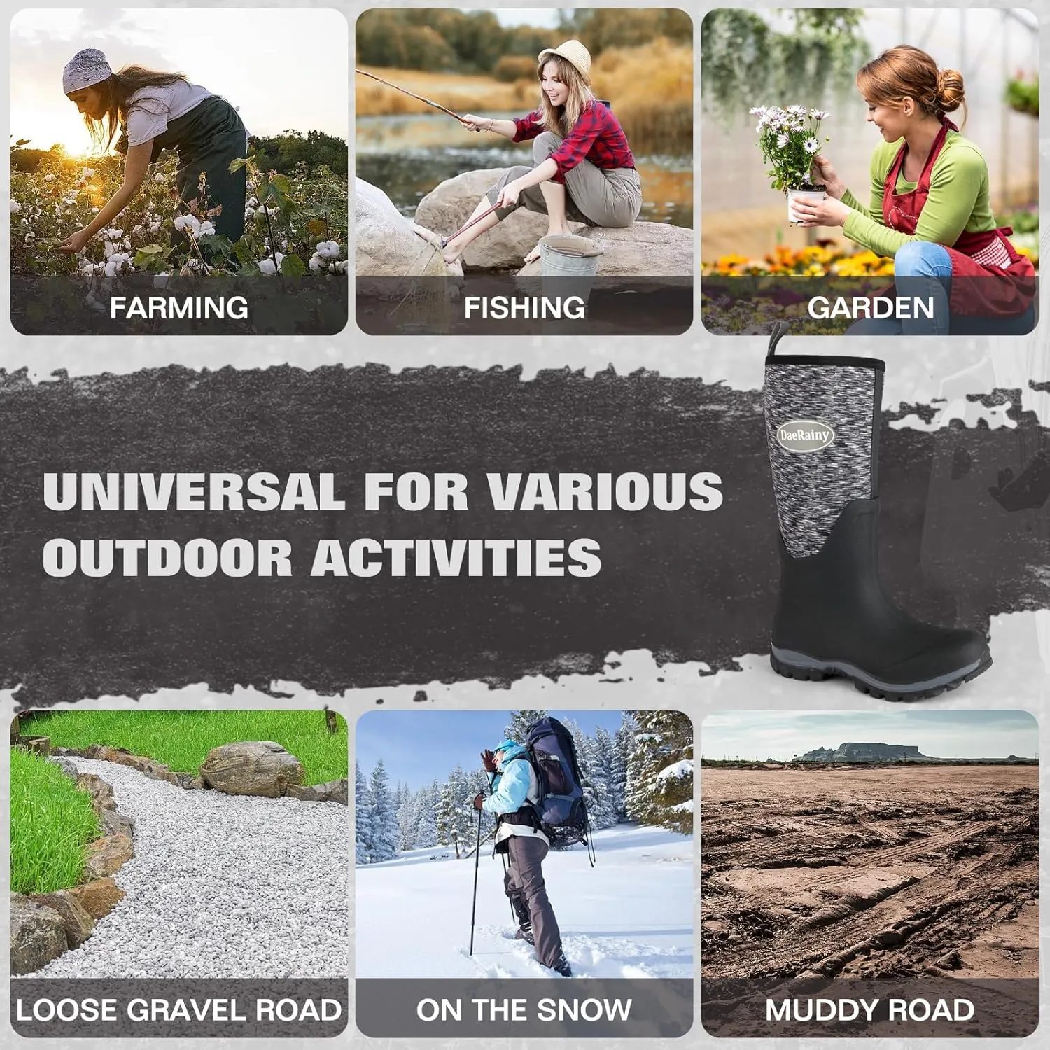 DaeRainy Rubber Rain Boots for Women Waterproof Boots Durable Neoprene Boots Insulated Mud Hunting Work Shoes for Outdoor Fsh Pond, Gradens,Hike,Farms