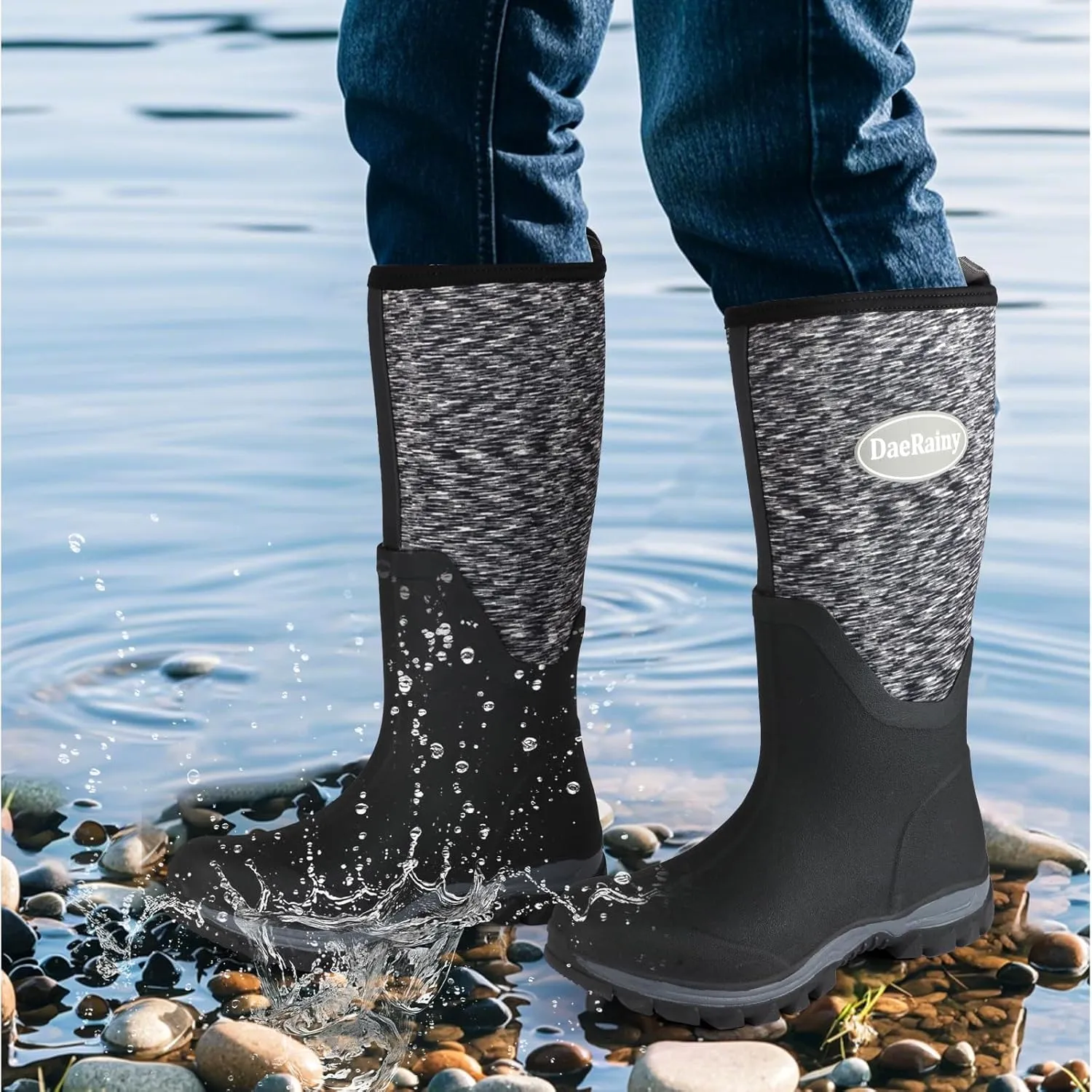 DaeRainy Rubber Rain Boots for Women Waterproof Boots Durable Neoprene Boots Insulated Mud Hunting Work Shoes for Outdoor Fsh Pond, Gradens,Hike,Farms