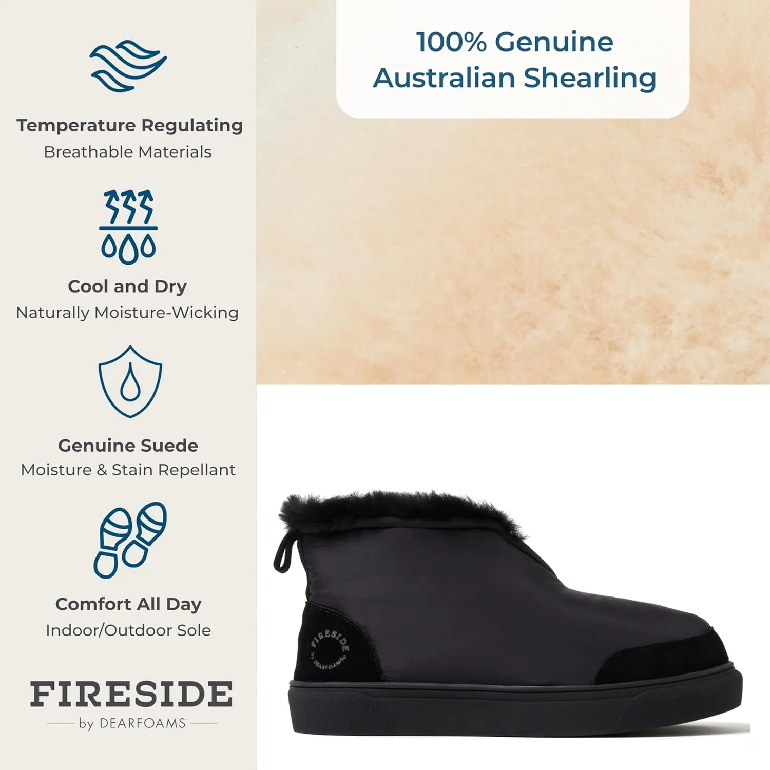 Dearfoams Women's Fireside Nylon Australian Shearling Water Resistant Après Winter Warm Up Bootie