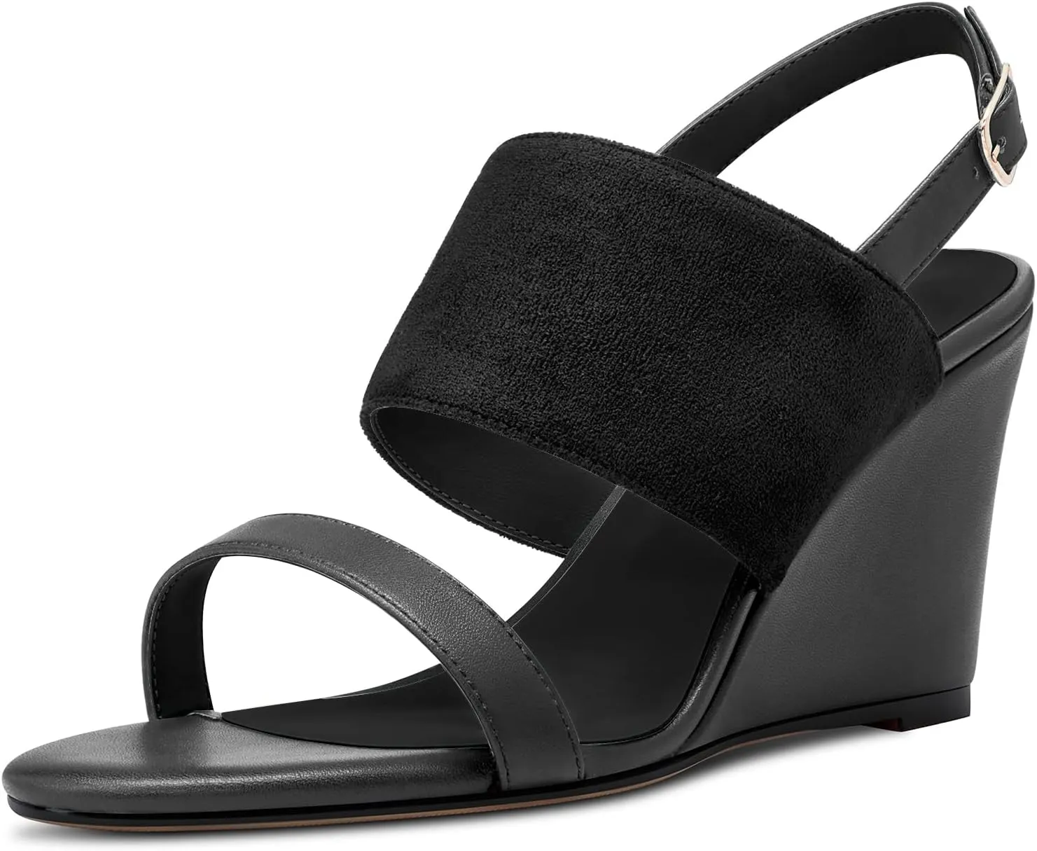 DearOnly Women High Wedge Heel Peep Open Toe Sandals Slingback Buckle Office Dress 3.9 Inches Heels