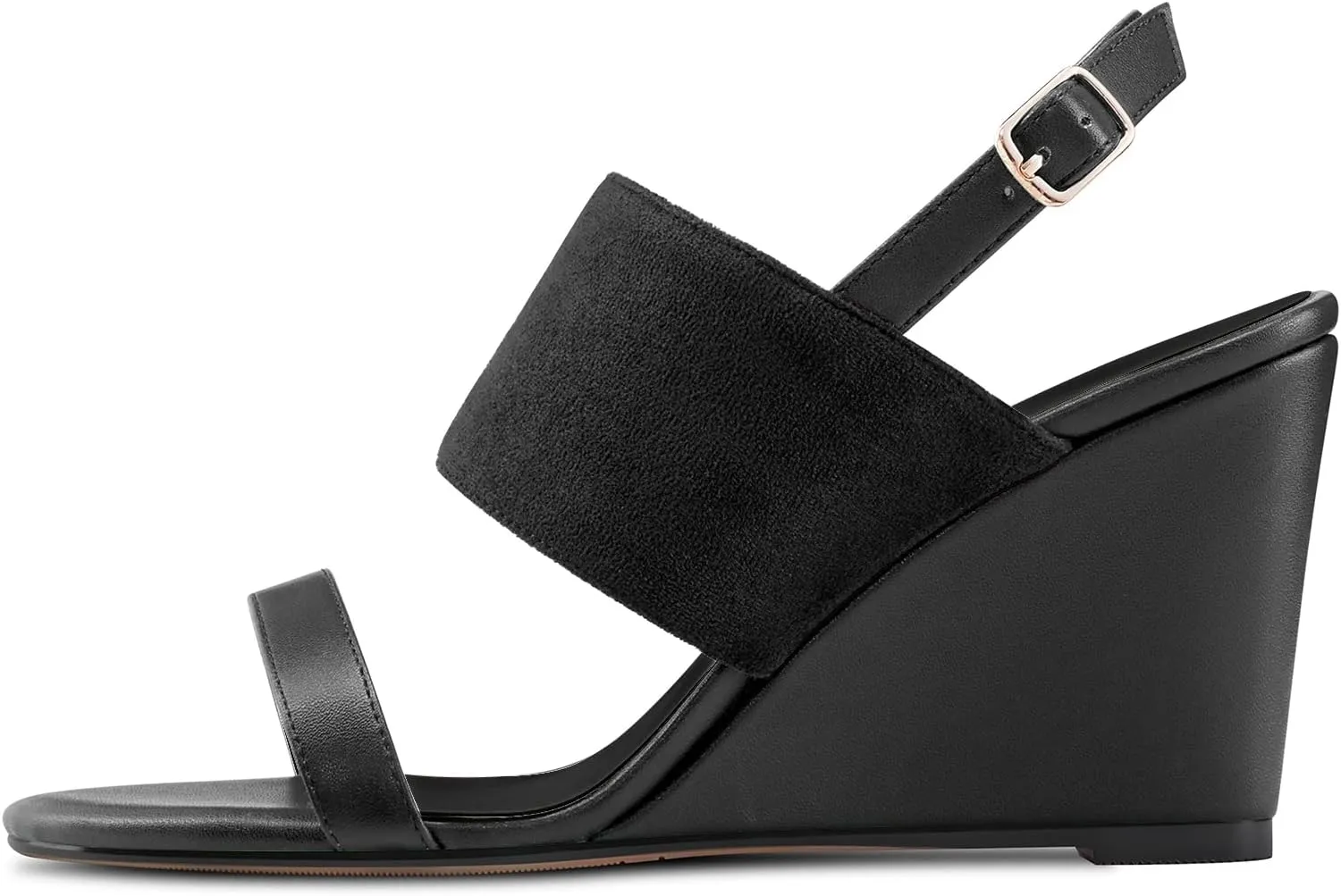 DearOnly Women High Wedge Heel Peep Open Toe Sandals Slingback Buckle Office Dress 3.9 Inches Heels
