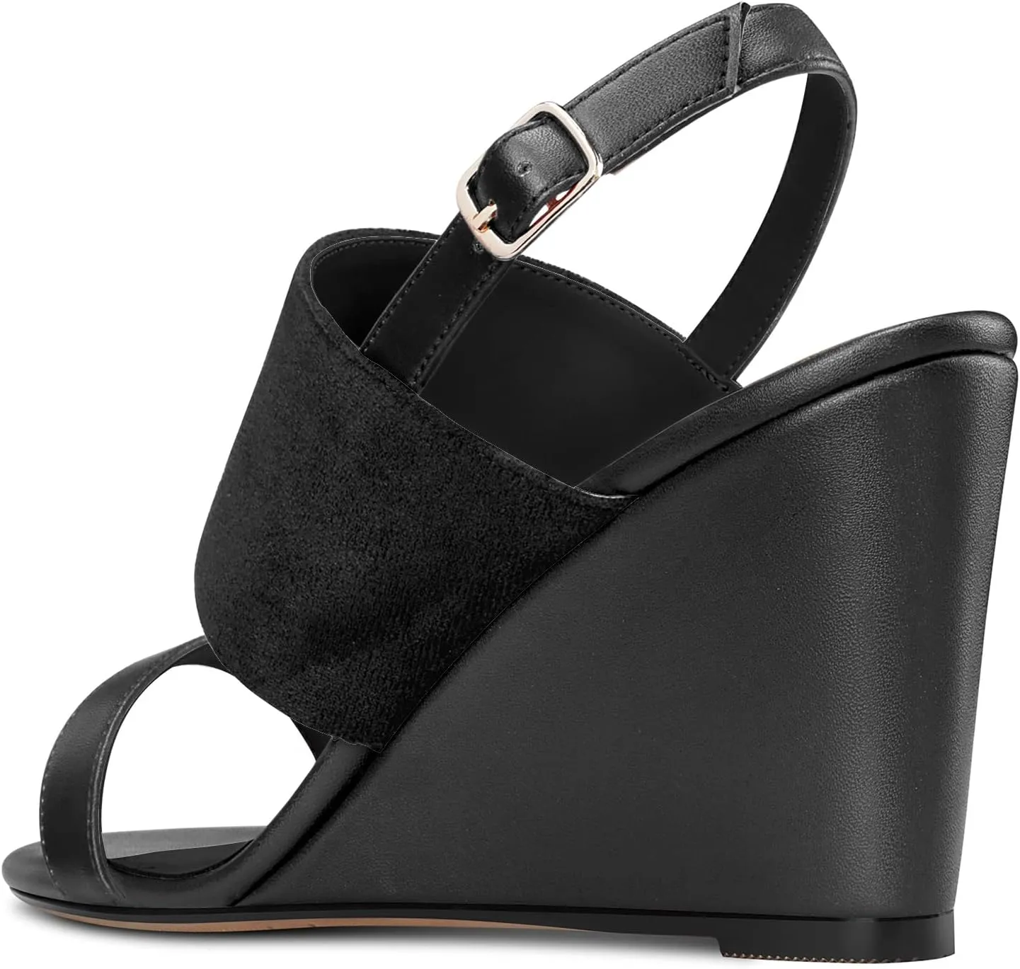 DearOnly Women High Wedge Heel Peep Open Toe Sandals Slingback Buckle Office Dress 3.9 Inches Heels
