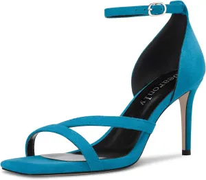 DearOnly Women Mid Heel Peep Open Toe Sandals Ankle Strap Buckle Wedding Party Dress 3.2 Inches Heels