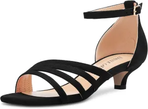 DearOnly Womens Kitten Heel Open Toe Buckle Sandals Basic Classic Ankle Strap Office Casual Prom Summer Shoes 1.4 Inches Heels