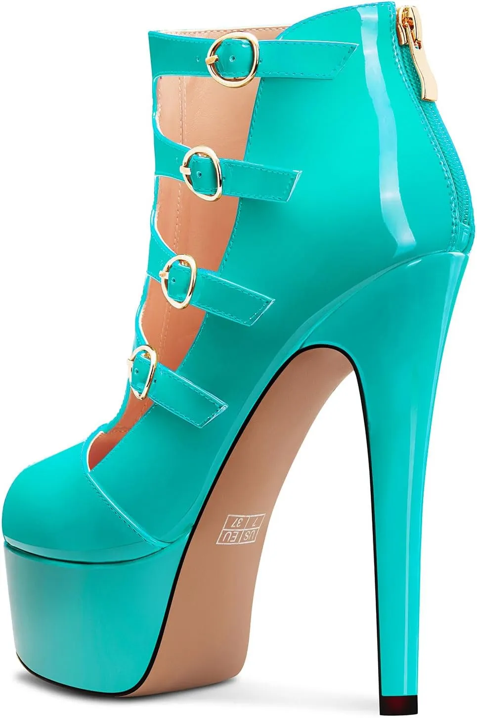 DearOnly Womens Platform Stiletto High Heel Peep Open Toe Sandals Zipper Buckle Wedding Dress Patent Leather 5.9 Inches Heels