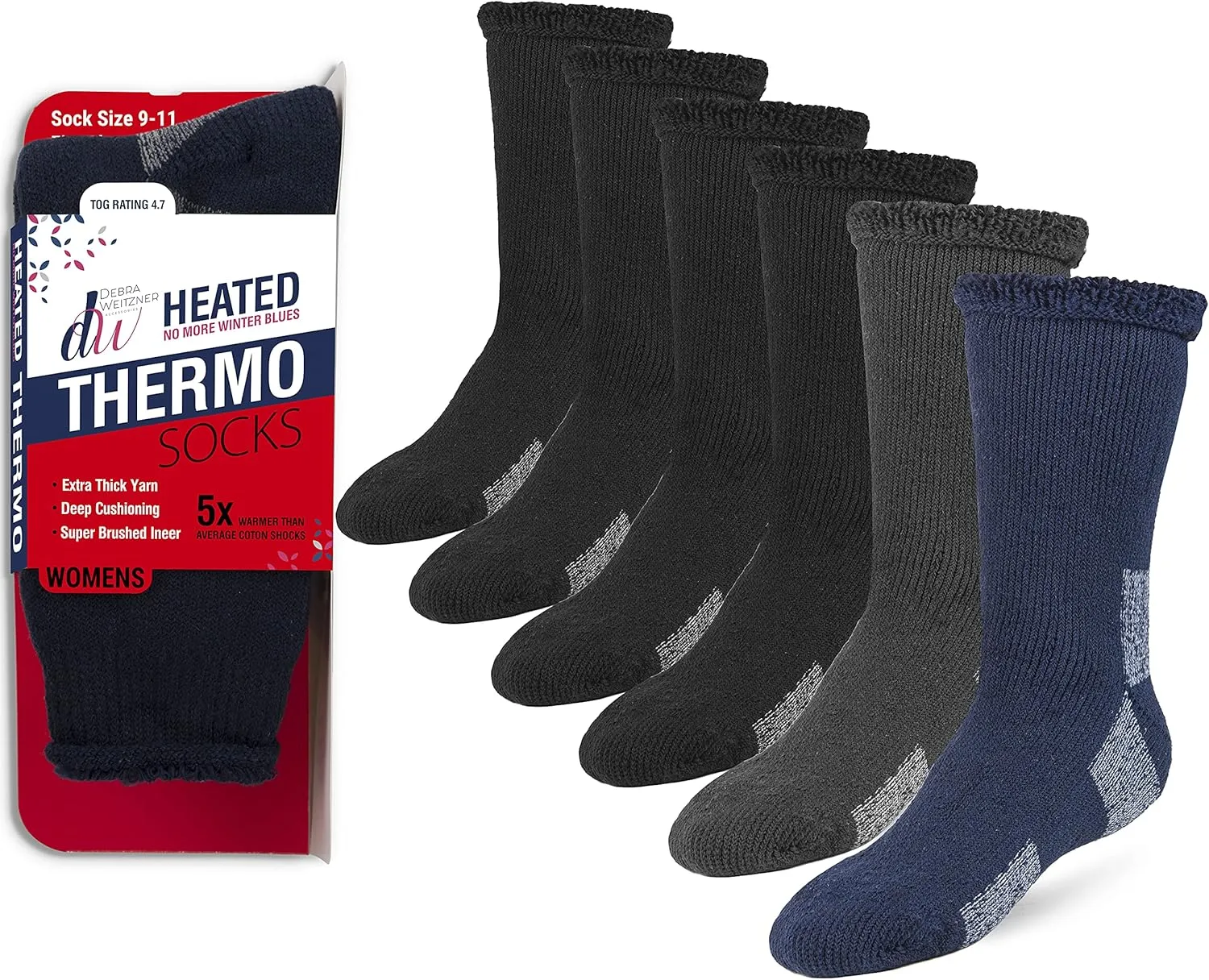 Debra Weitzner Thermal Socks for Men Women Warm Socks 4/6 Pairs Crew Winter Thick Boot Socks