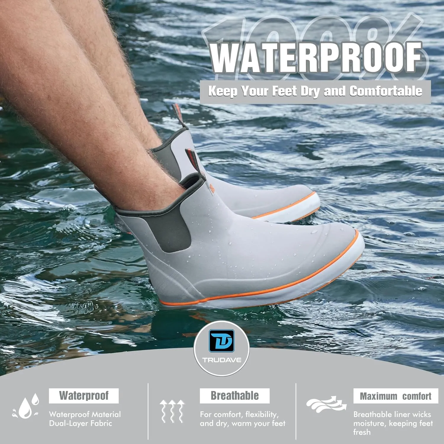 Deck Boots for Men, Men's Waterproof Insulated Reliable Rain Boots, Anti-Slip Ankle Rubber Boots with High-Traction for Fishing Boating, Size 6-14